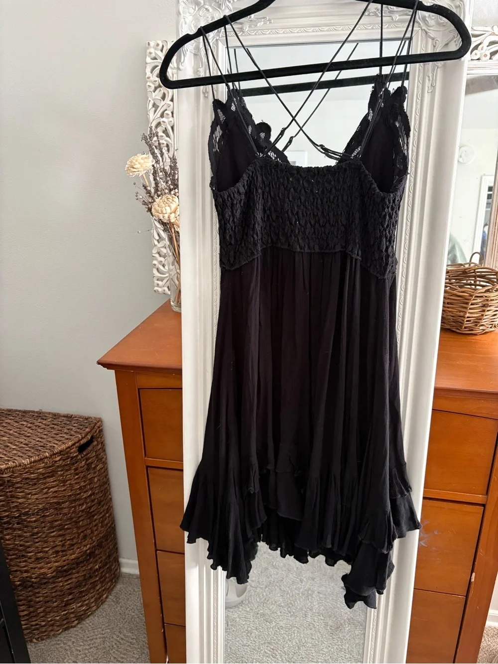 Black Lace-Top Chemise Slip Dress